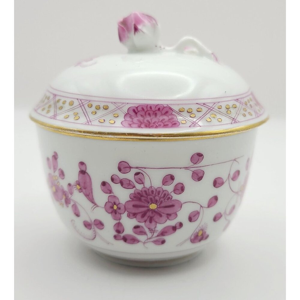 Meissen Indian Flower Pink Sugar Bowl Trinket Dish Pill Box Underside Flaw - Picture 2 of 12
